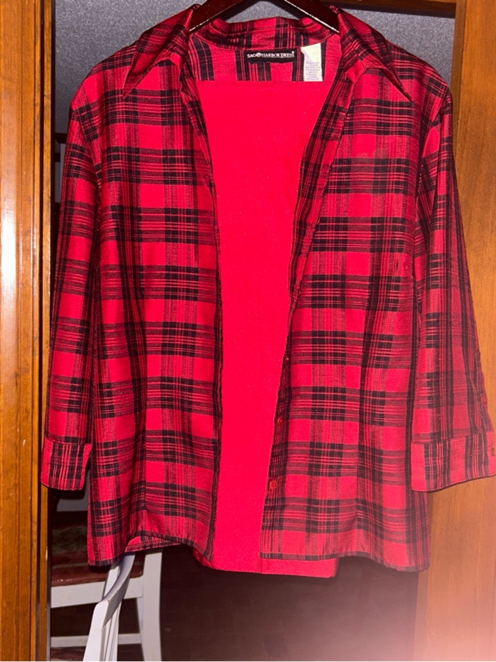 Sag Harbor Red and Black Plaid Button-Up Jacket